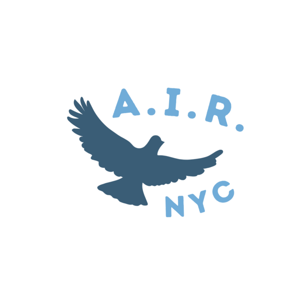 The A.I.R. NYC logo which is an outline of a pigeon and the text "A.I.R. NYC" wrapped around it