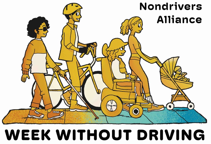 The logo of Nondrivers Alliance in black font with black dots forming an arrowhead