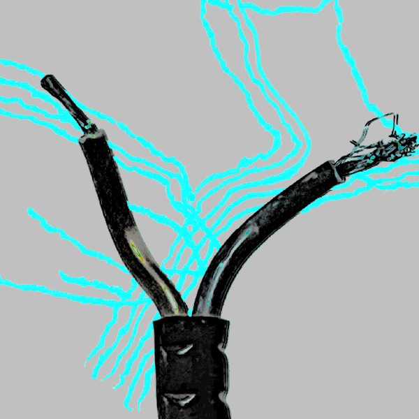 "Cables of Resistance: Movement conference against big tech" with black, blue and white rustic aesthetic
