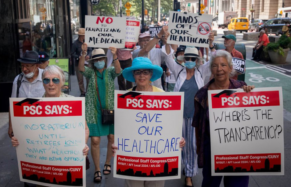Retirees marching to save health care. 