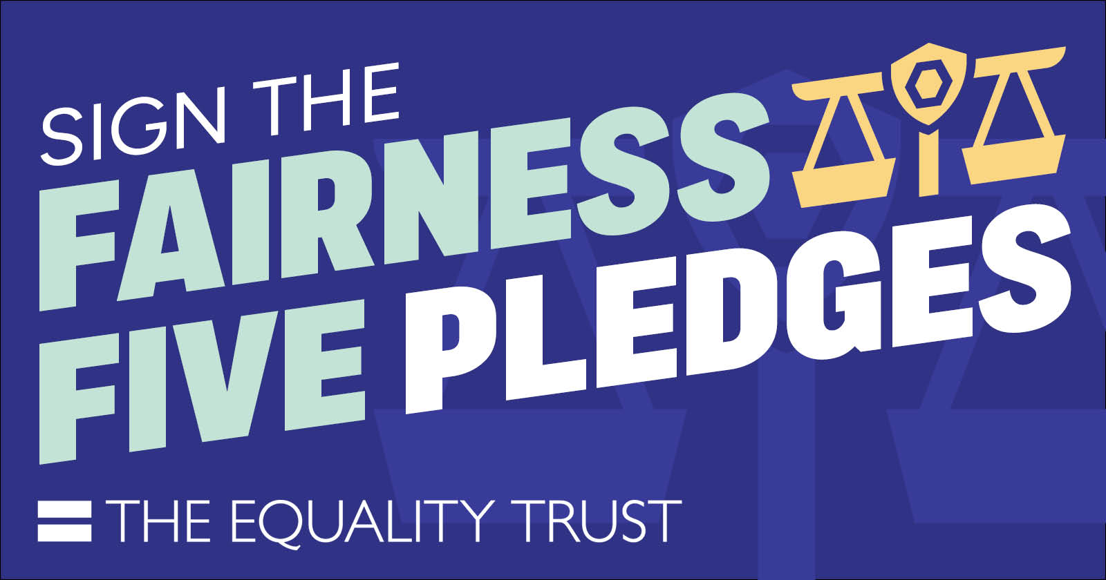 A banner asking you to sign the fairness five pledges