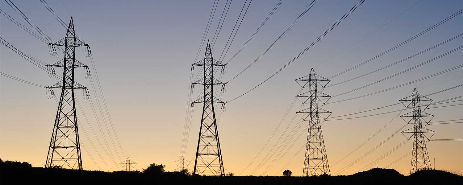 Electricity transmission towers and lines