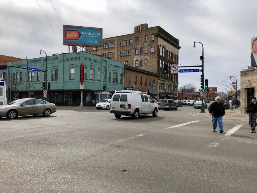 People crossing Lyndale Avenue S at Lake Street