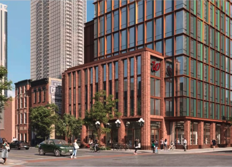 Rendering of new high rise viewed from the Wells Street side