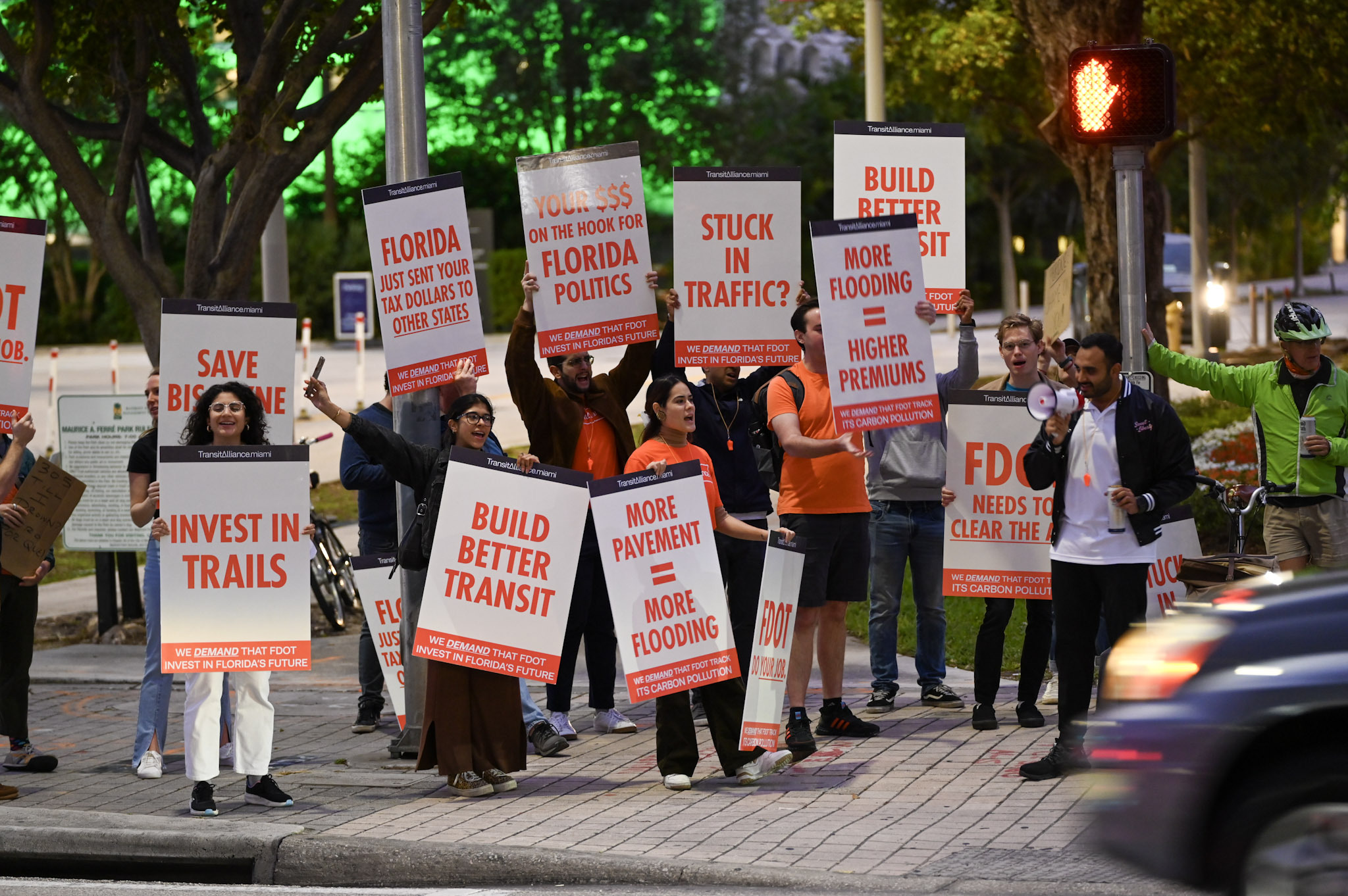 Photo of Transit Alliance's demonstration against Florida Dept. of Transportation on December 20, 2023