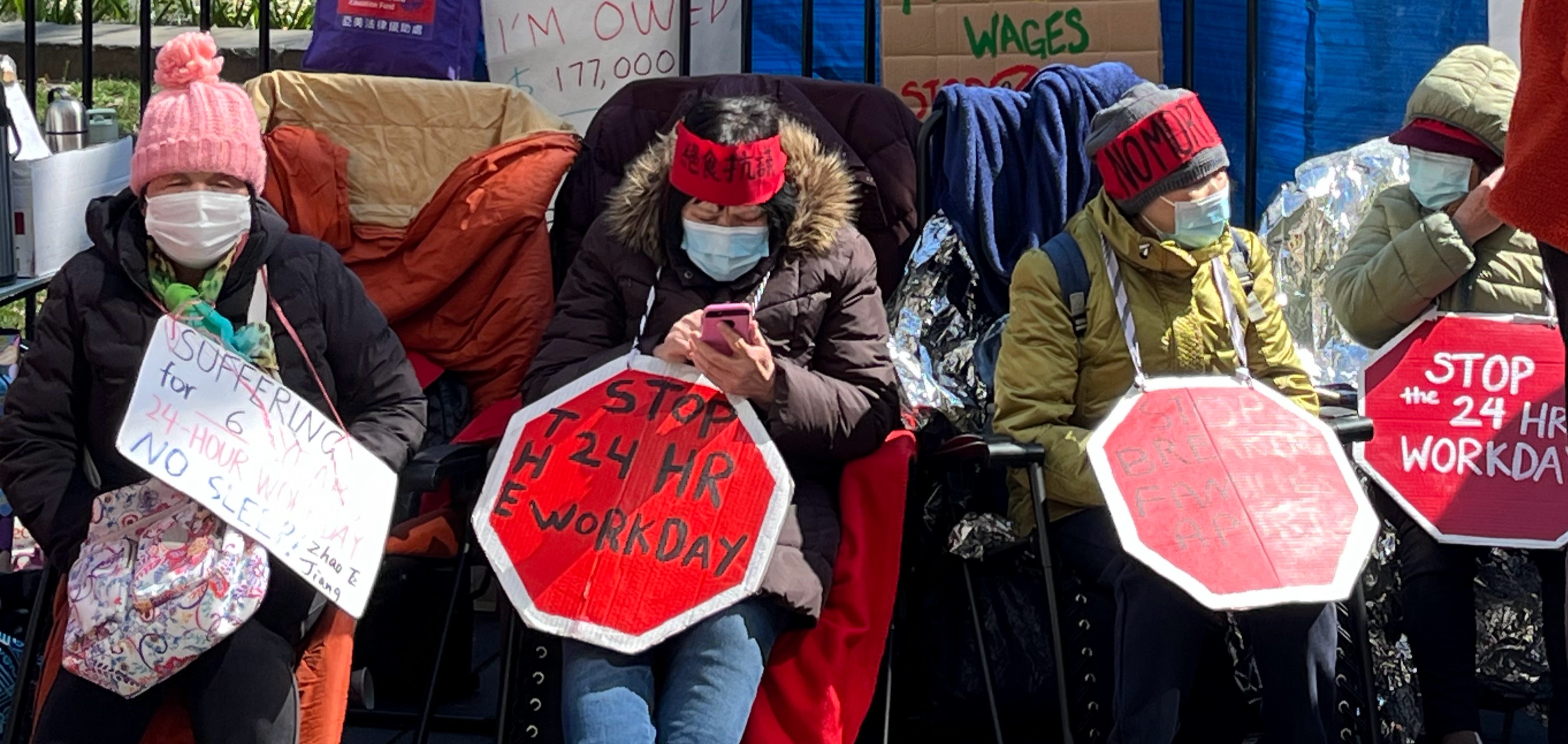 Home attendants on hunger strike to end the 24 hour work day.