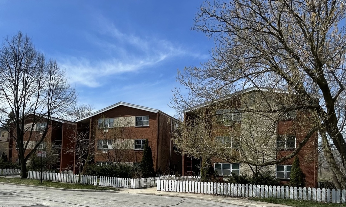 Photo of 2014, 2018, and 2024 Wesley in Evanston, IL, 3 brick low-rise apartment buildings
