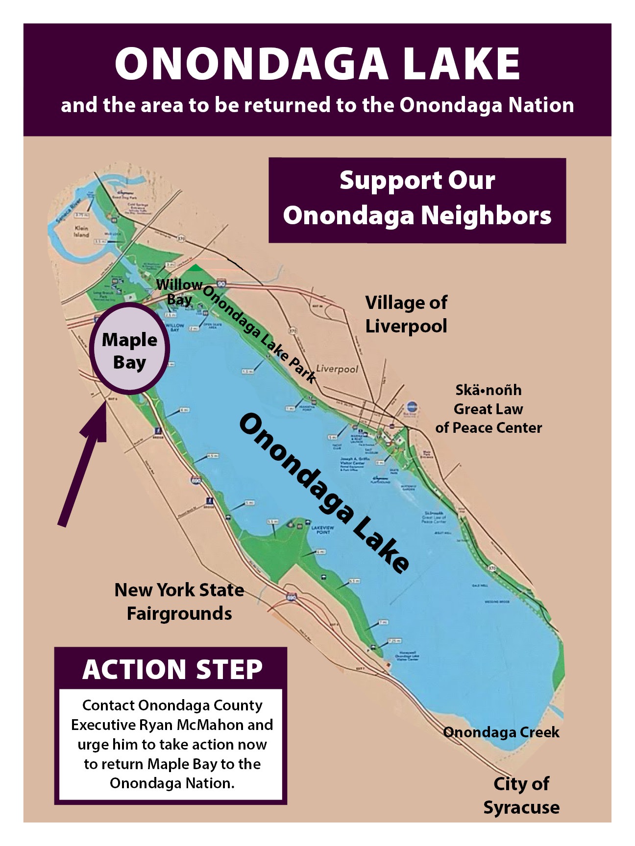 Map of Onondaga Lake showing Maple Bay on the Northwest side