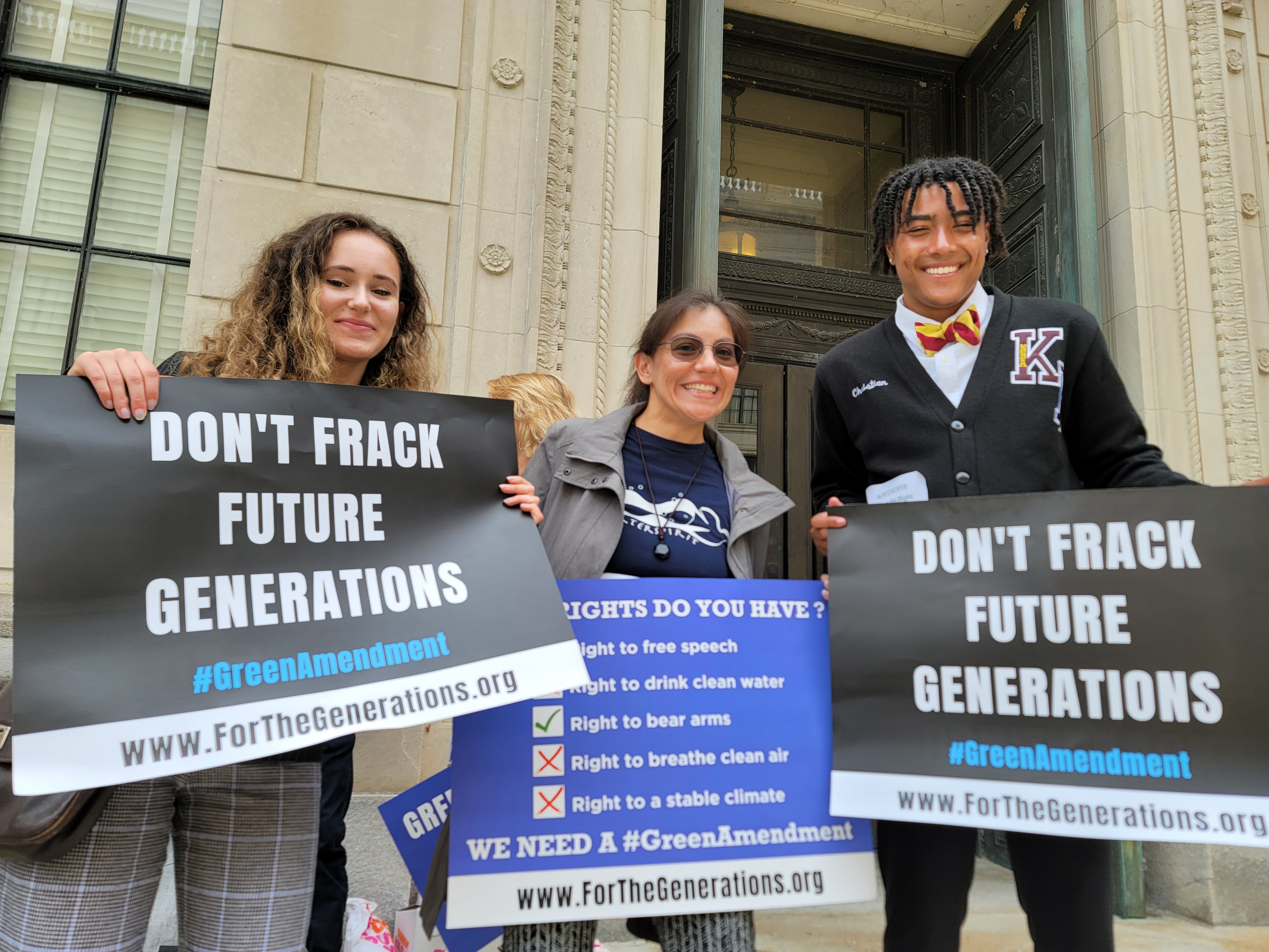 Intergenerational advocates for a NJ Green Amendment outside the statehouse in Trenton