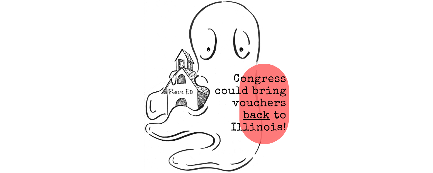 Voucher programs have been spreading around the country, taking away funds needed for public schools. [Illustration credit: Corinne Creswell]