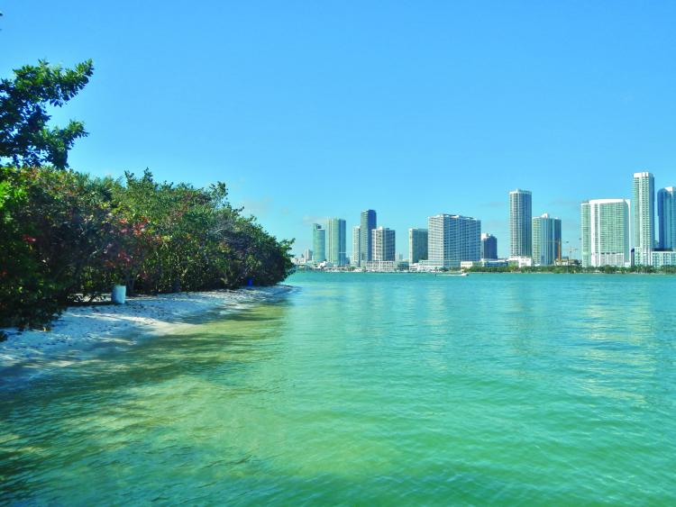 Biscayne Bay Overlooking Miami skyline and spoil island