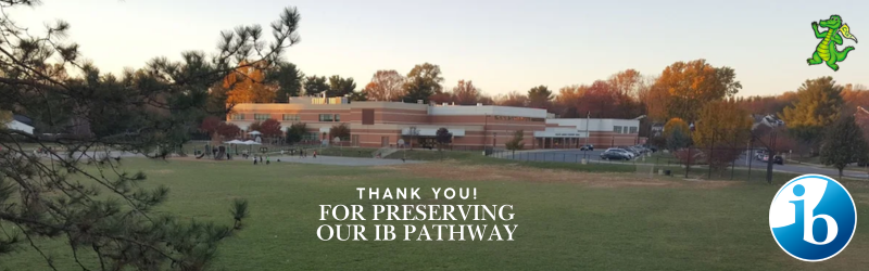 A banner with the words, "Thank you for preserving our IB pathway"