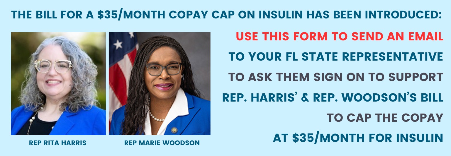Header "Send a message to your State Rep to support the $35/month copay cap on Insulin"