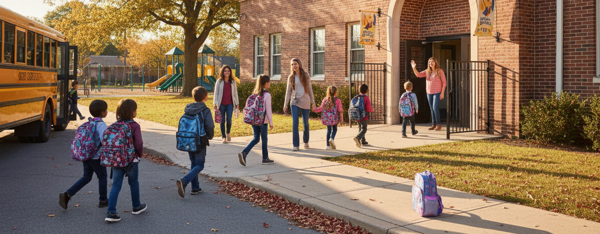 Kids arriving at school