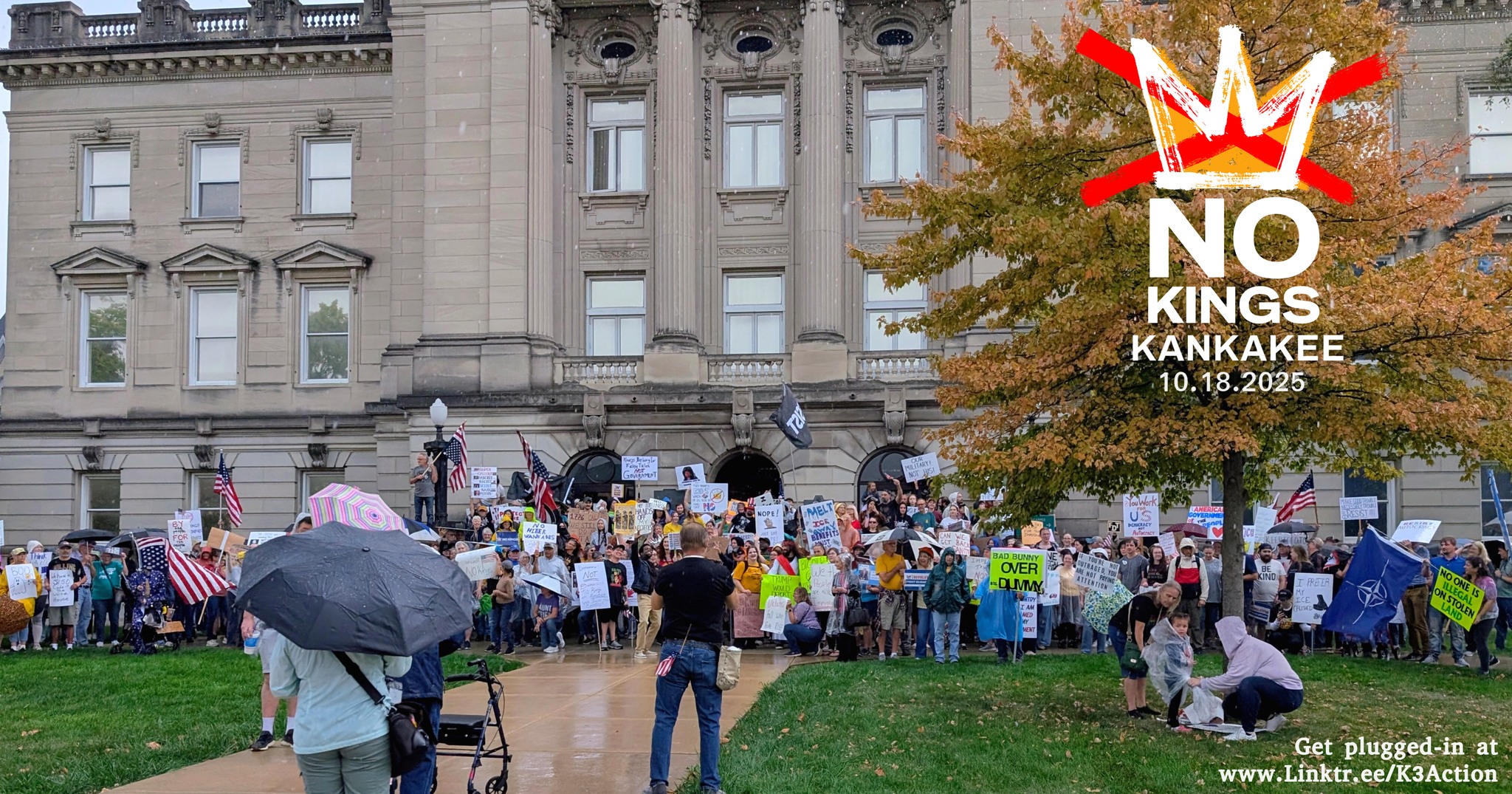 A crowd of supporters at No Kings 2 on the County Courthouse steps, October 18th, 2025.