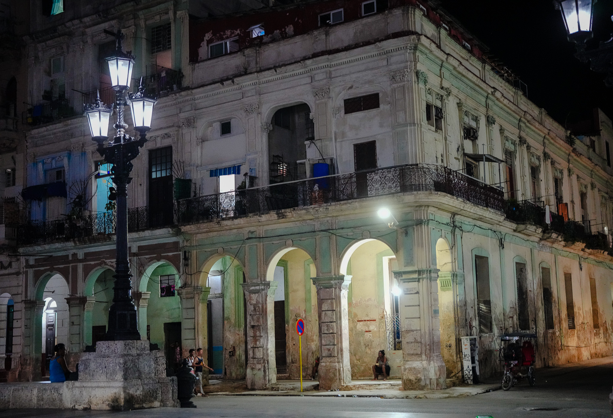 A rare view of lit buildings across the Parque Central near Old Havana, Cuba. Most of the nights are dark due to the ongoing power outages caused by the oil blockade. 