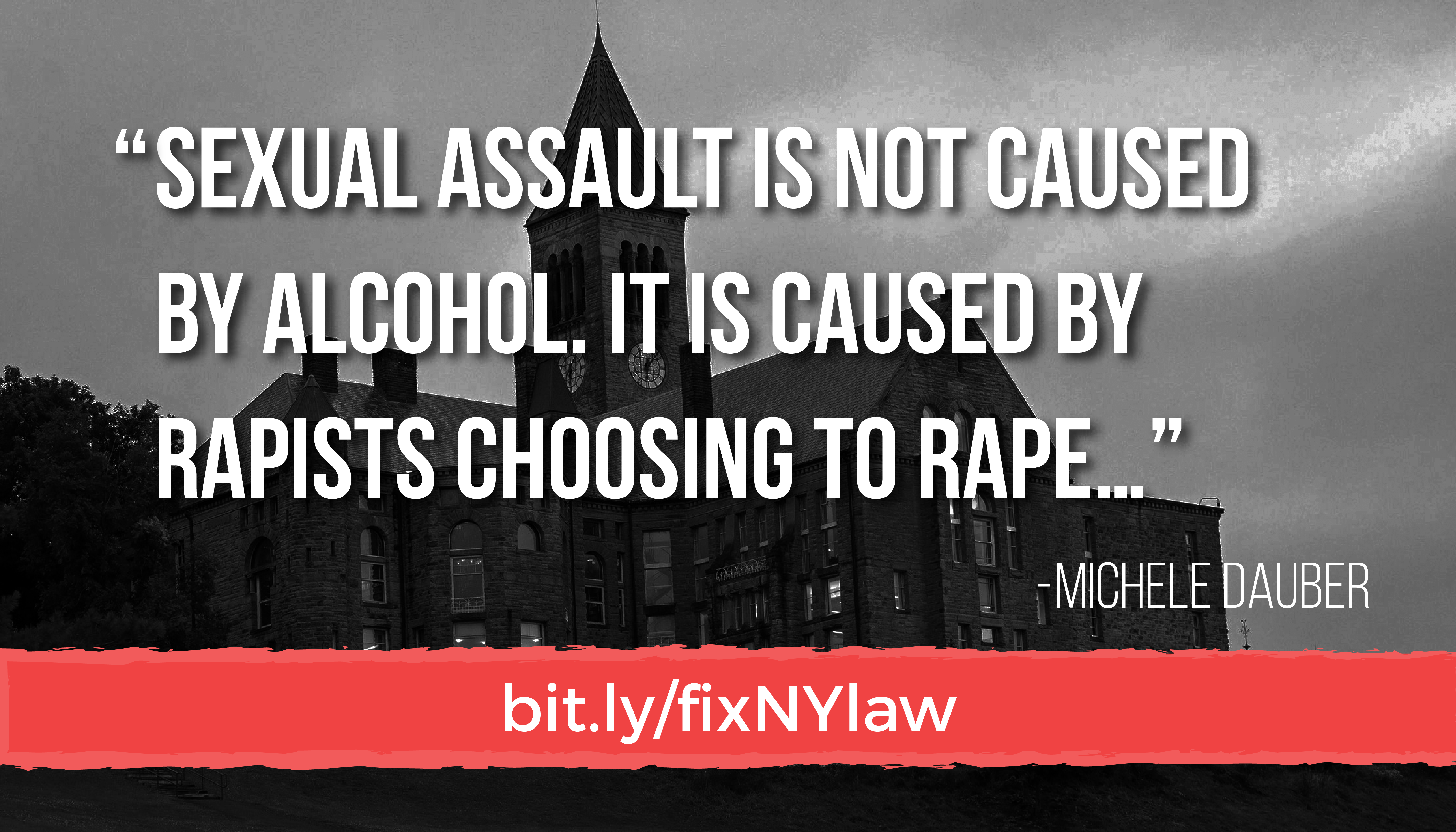 Cornell University in dark shadow behind "Enough is Enough"