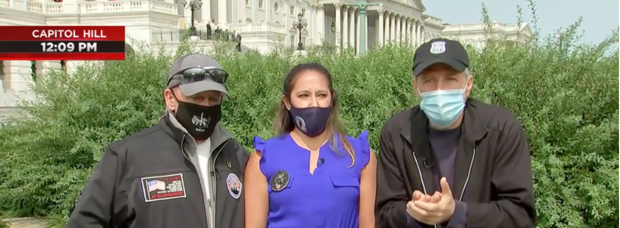 Jon Stewart joins advocates to help families affected by military burn pit toxins.