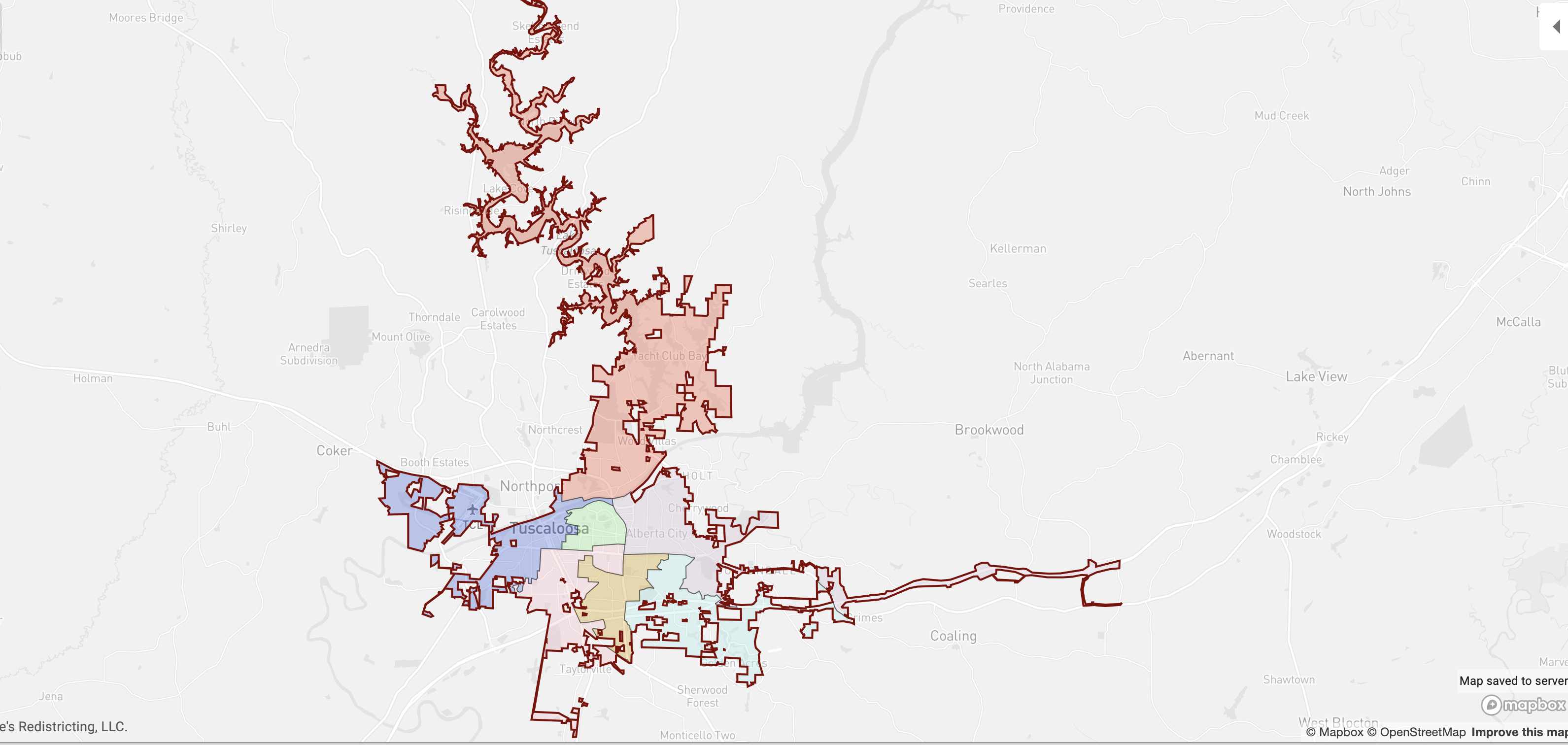 Image of the Fair Map for the City of Tuscaloosa City Council Districts