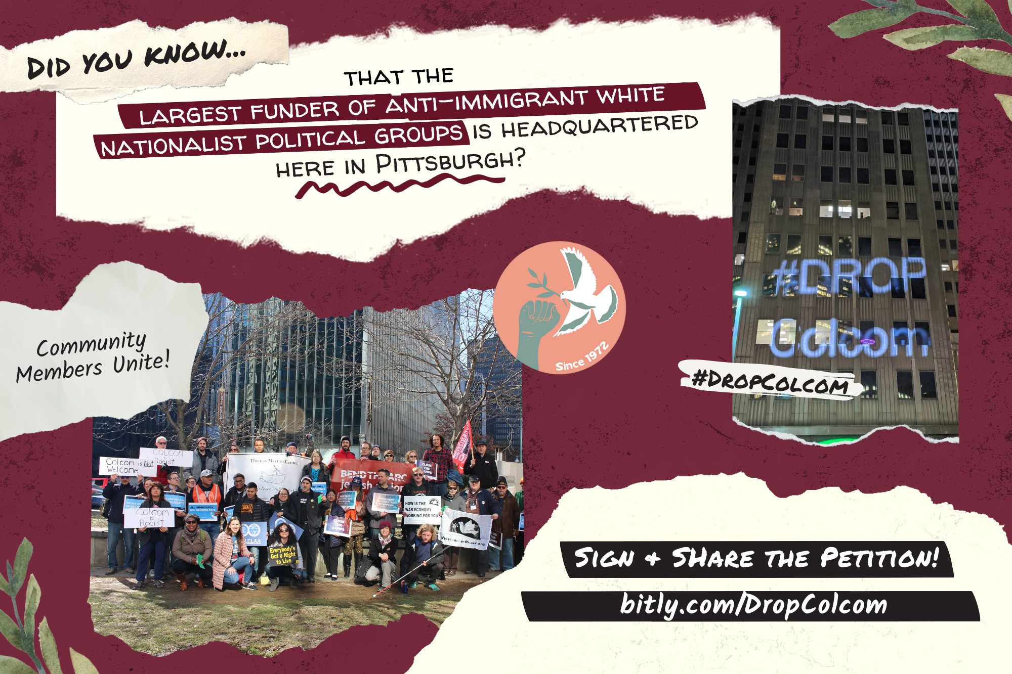 Drop Colcom! Did you know that the largest funder of anti-immigrant white nationalist political groups is headquartered here in Pittsburgh? Community Members unite! Sign and Share the Petition at bit.ly/DropColcom