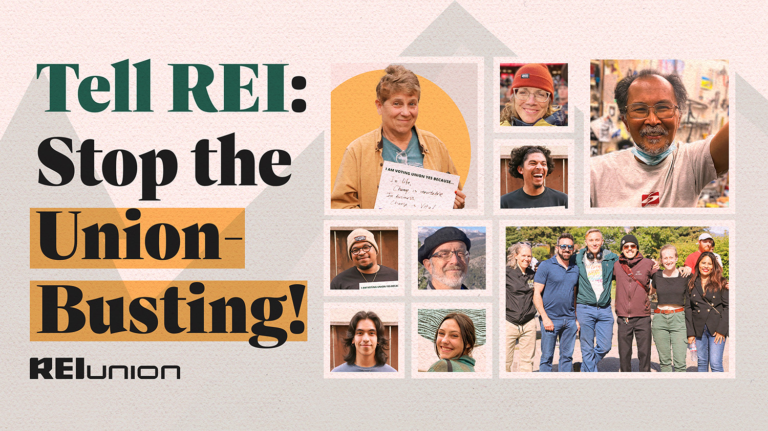 REI Union Berkeley Workers Holding Signs Explaining Why They're Voting Union YES