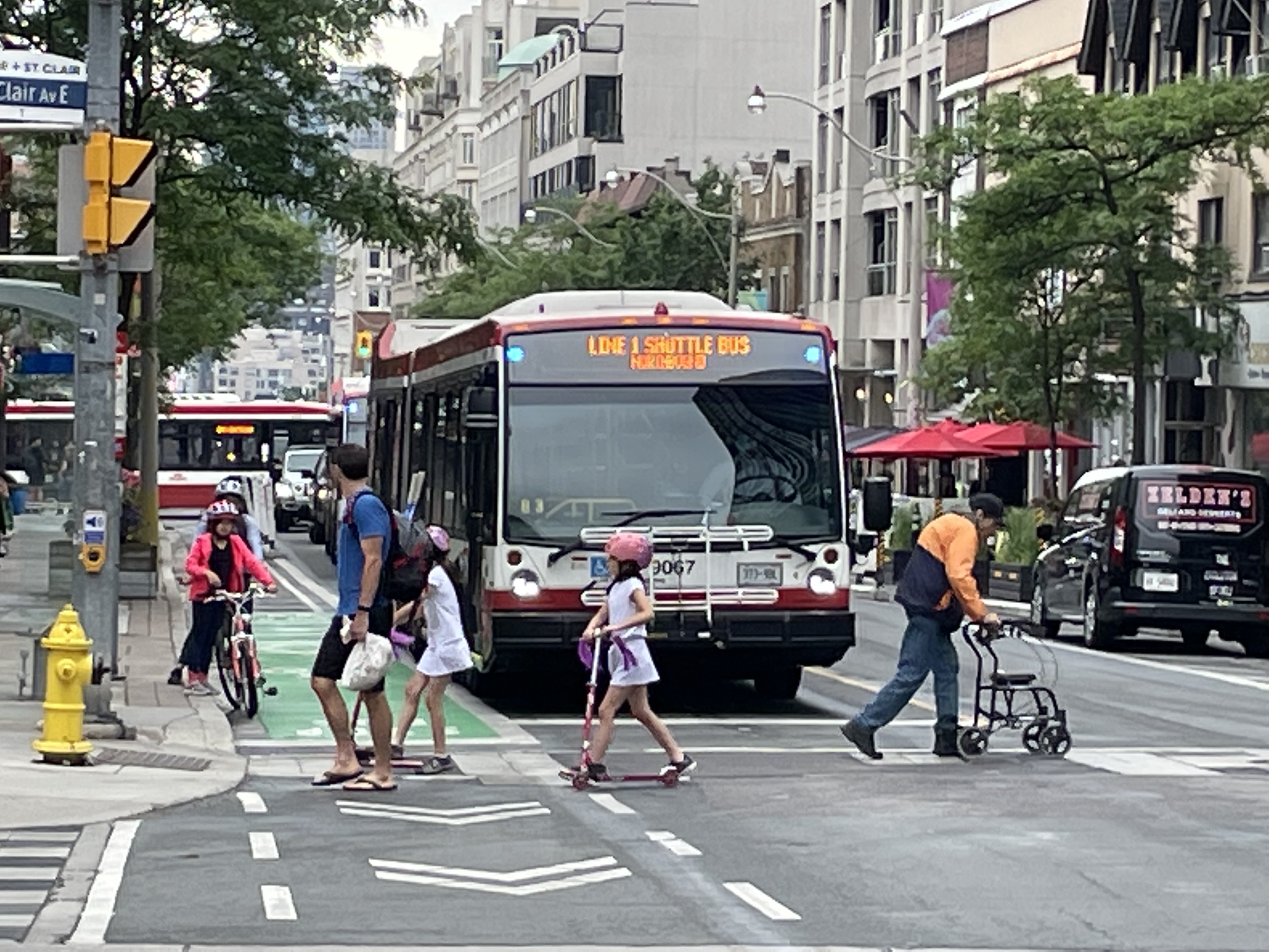 Drivers, cyclists, pedestrians, and TTC riders all have space on the Yonge Complete Street.
