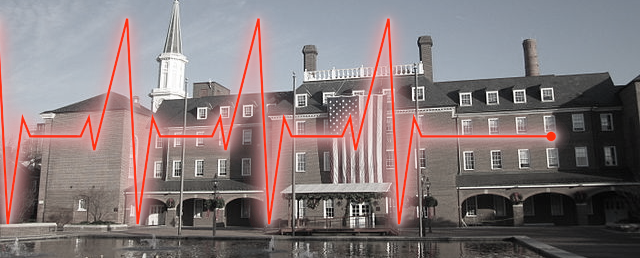 Alexandria City Hall with heartbeat graphic