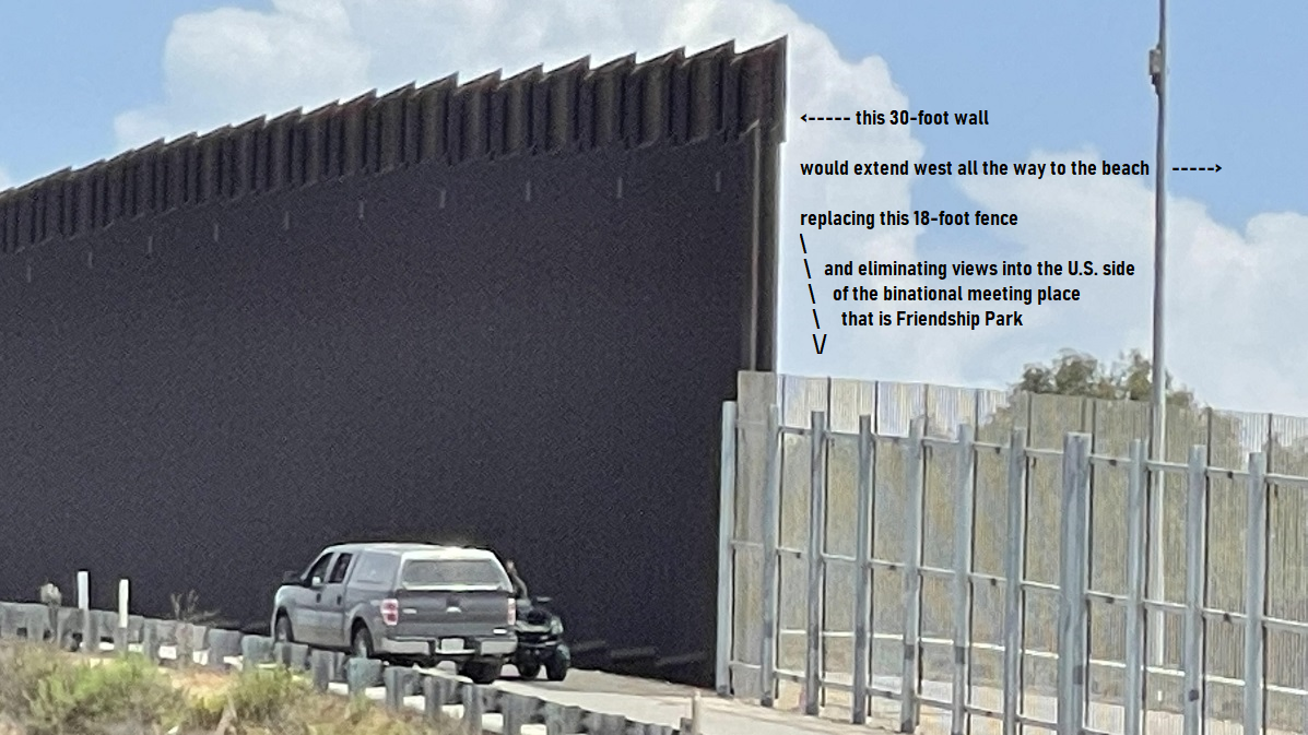 contrast existing fence vs. new wall