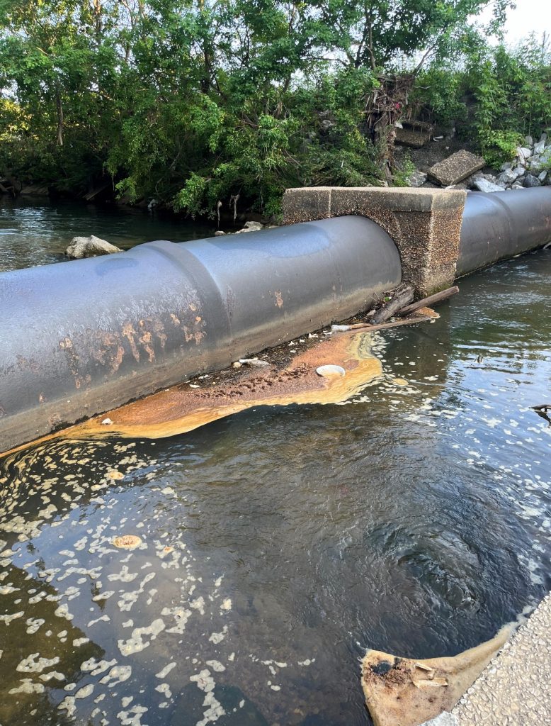  Polluted water in Cribbs Mill Creek where the city of Tuscaloosa discharges its wastewater. Photo by SELC.