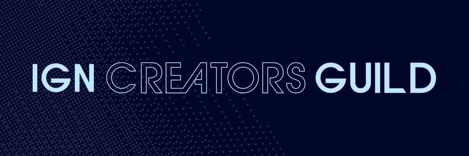 Blue banner with the worlds IGN Creators Guild