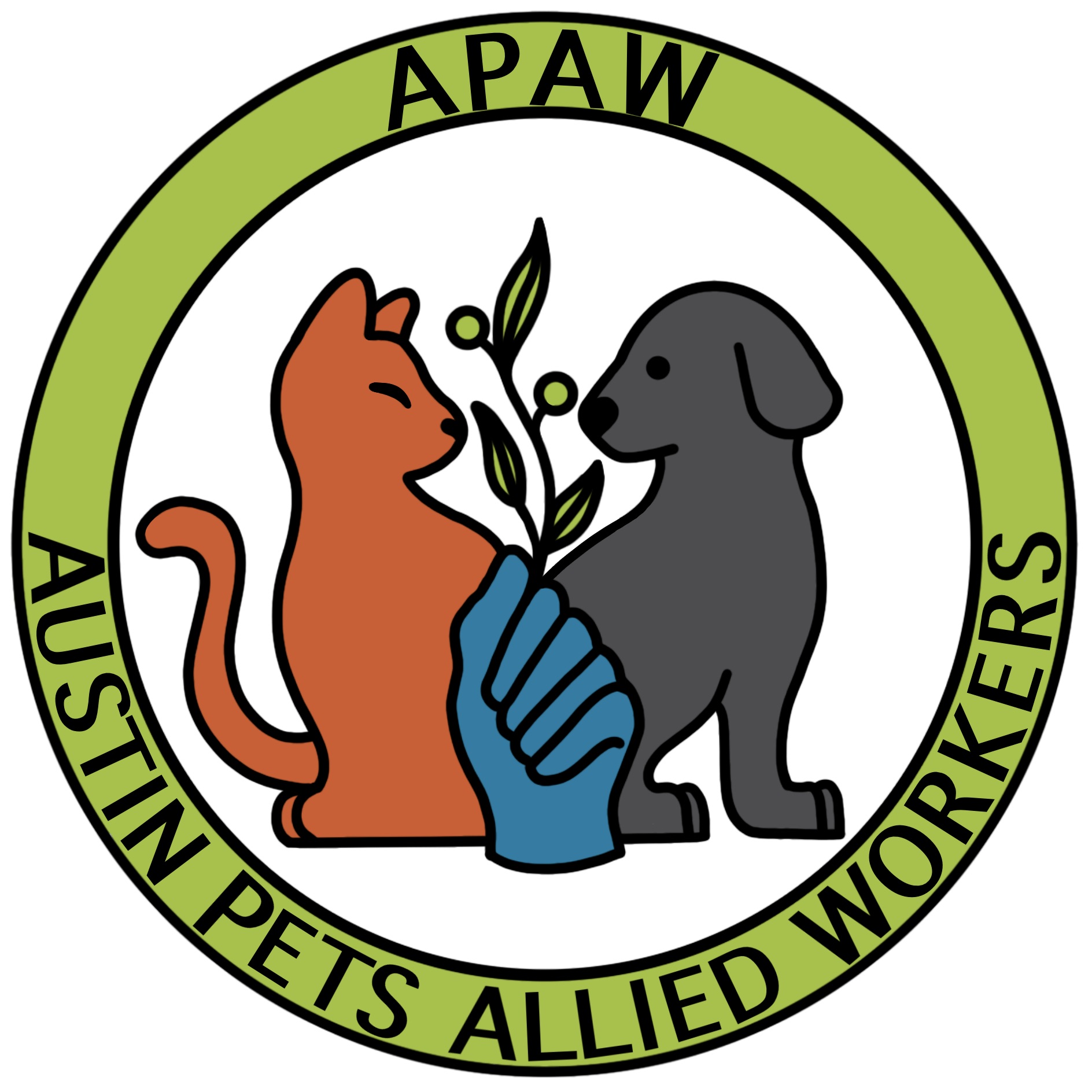 APAW Logo showing the silhouette of a cat, dog, and hand.