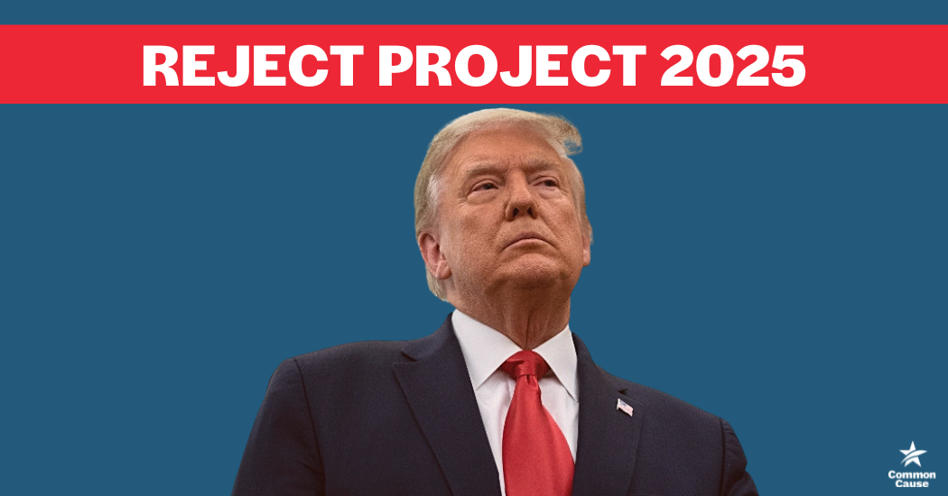 Image of Donald Trump with text "REJECT PROJECT 2025"