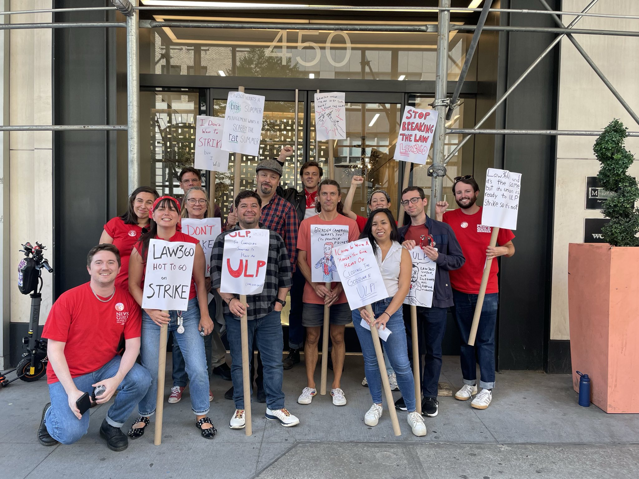 Law360 members practice picketing 