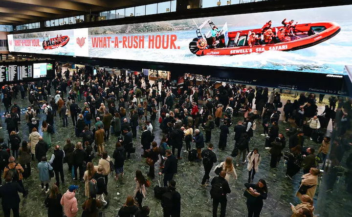 200 foot digital advertising screen at London Euston train station