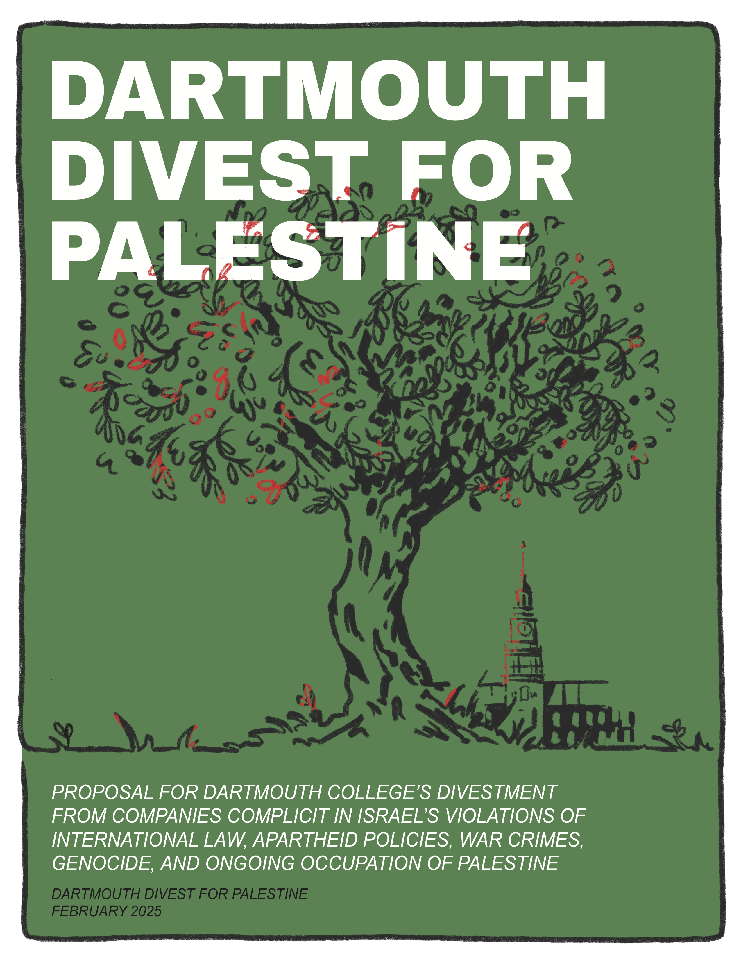 Dartmouth Divest for Palestine tree logo with the words "Dartmouth Divest for Palestine" at the top.