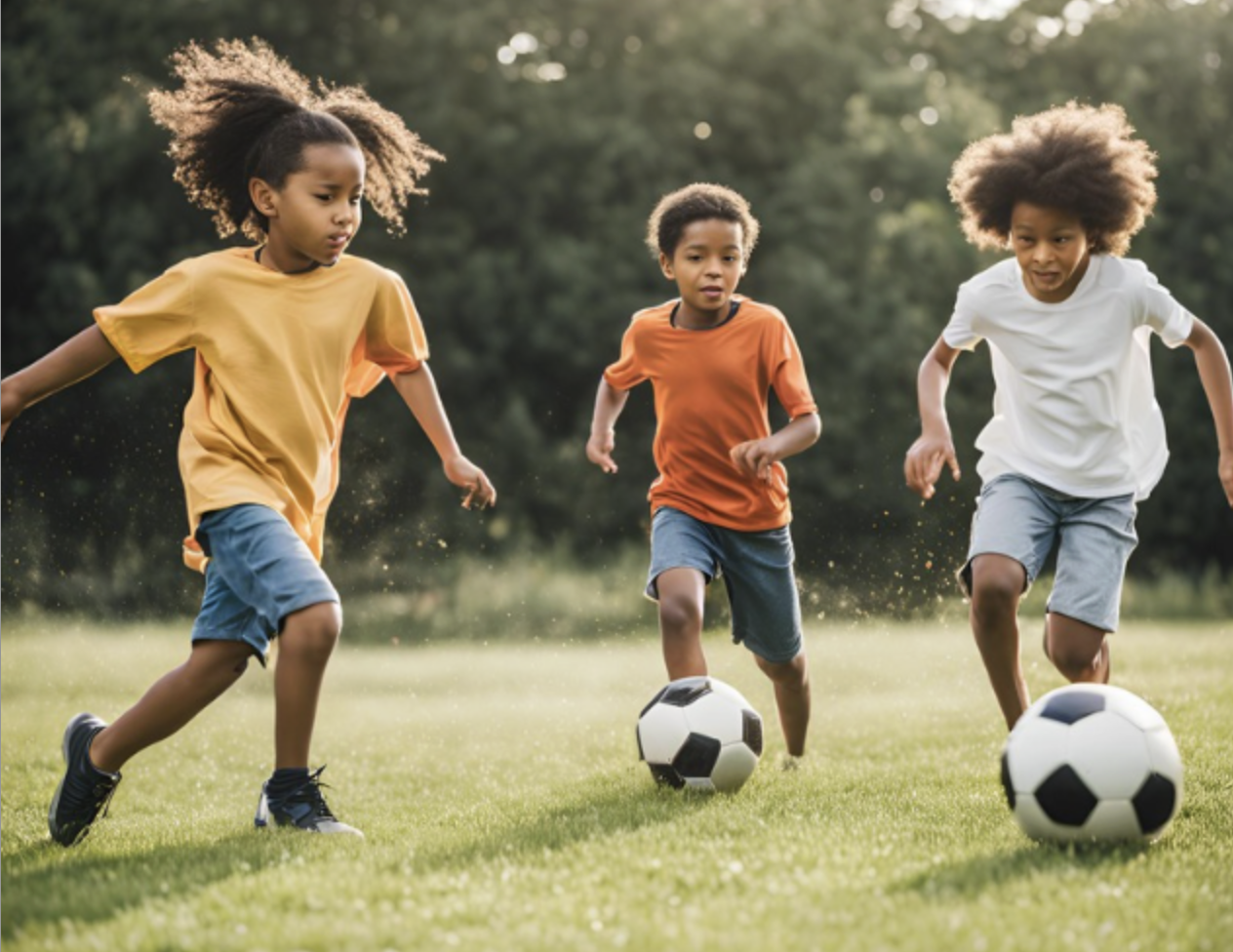 children playing soccer on natural grass