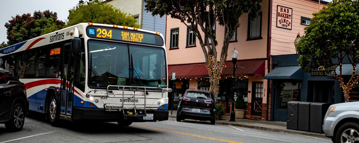 Route 294 bus in downtown Half Moon Bay