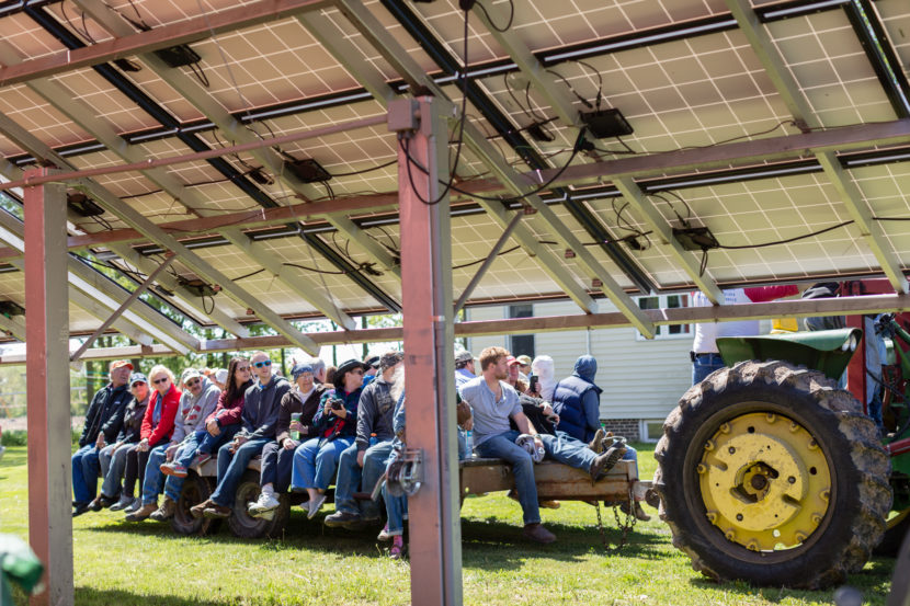 Tractor ride out to the field, and Tanderups' solar panels (Photo: Alex Matzke 2017)