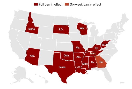 Full bans are in effect in 15 states