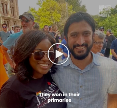 A screenshot from WFP's new video, featuring endorsed candidate Greg Casar and the text 