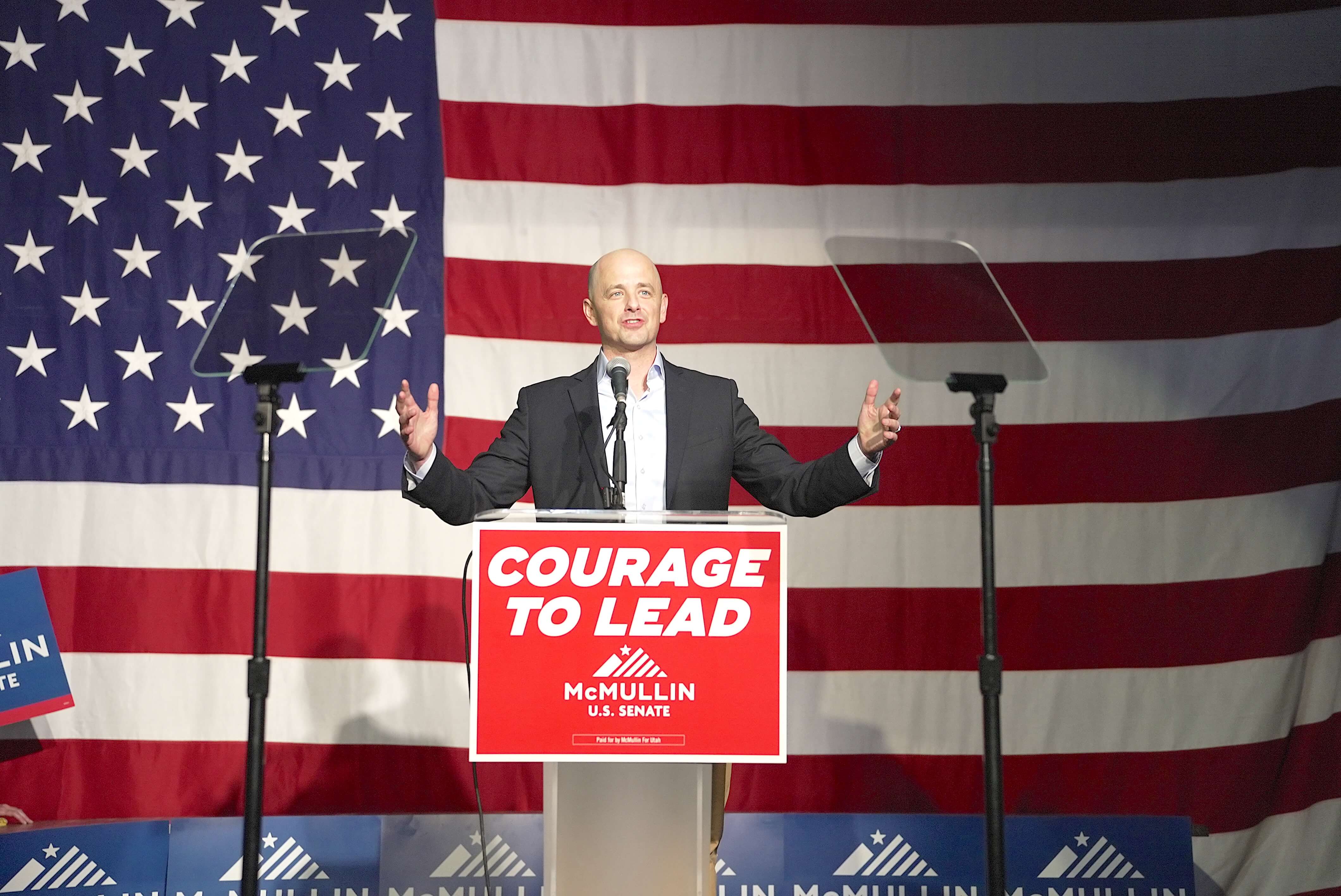 Evan speaking at 'Courage to Lead' Rally