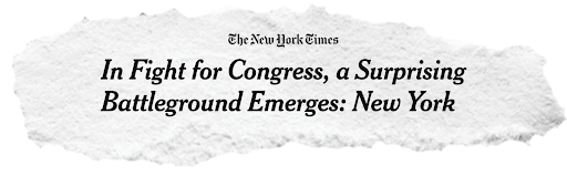 Press clipping from the New York Times. "In Fight for Congress, a Surprising Battleground Emergences: New York"