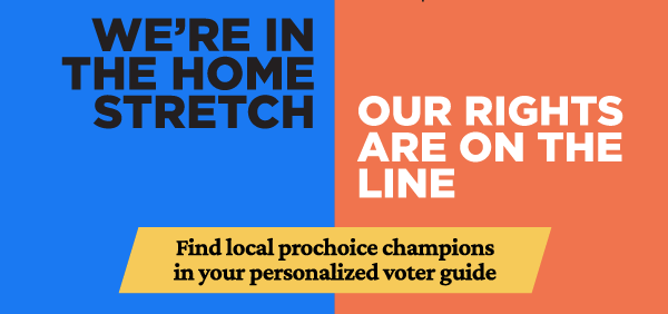 We’re in the home stretch and our rights are on the line. Find local prochoice champions in your personalized voter guide