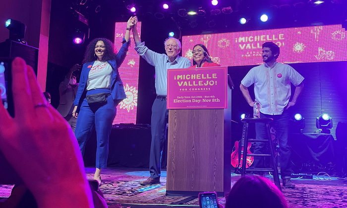 Michelle Vallejo rally with Bernie Sanders