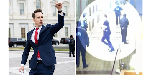 Photos of Josh Hawley on Jan 6, 2021