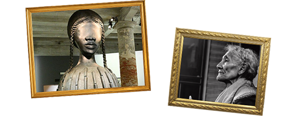 Image: "Brick House" and "Mrs. Jefferson" in picture frames.