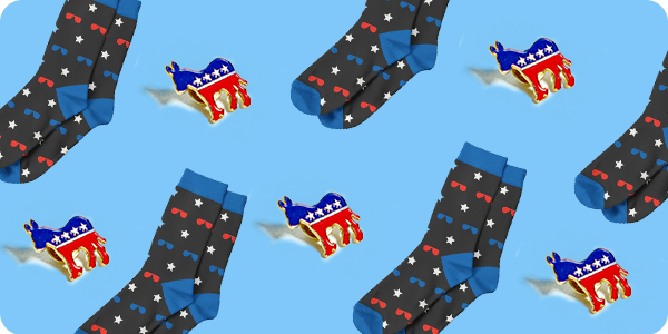 Aviator socks and vintage donkey pins from the Official Democratic Store