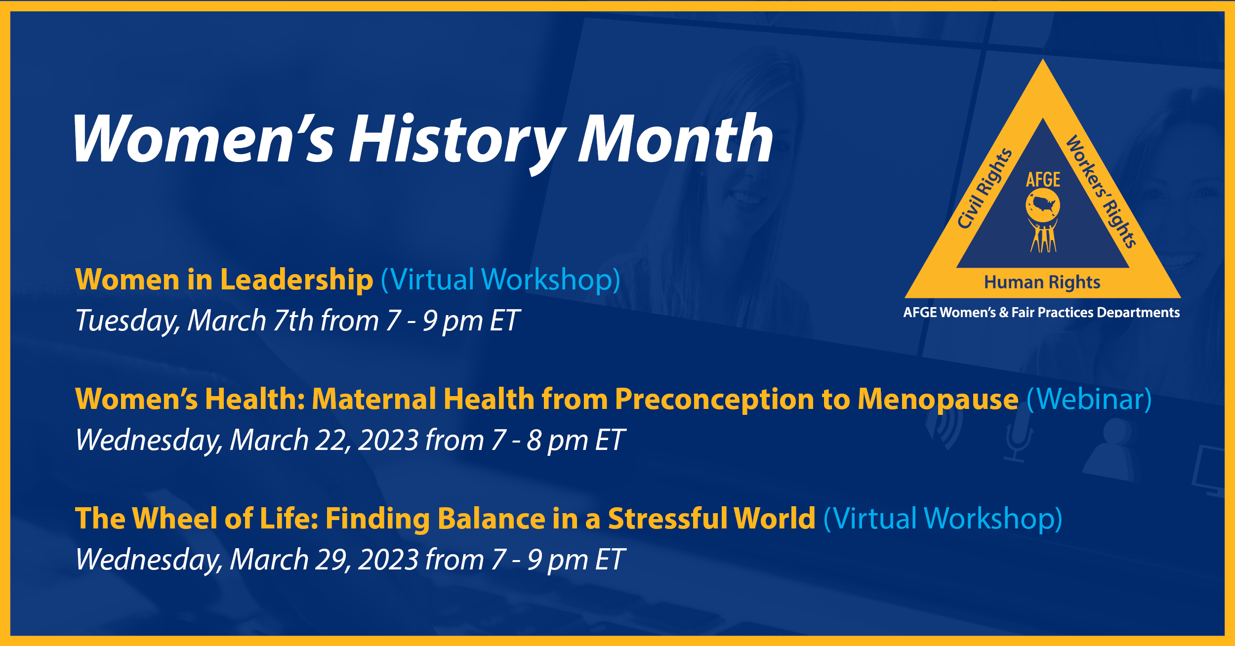 Graphic with Women's History Month events