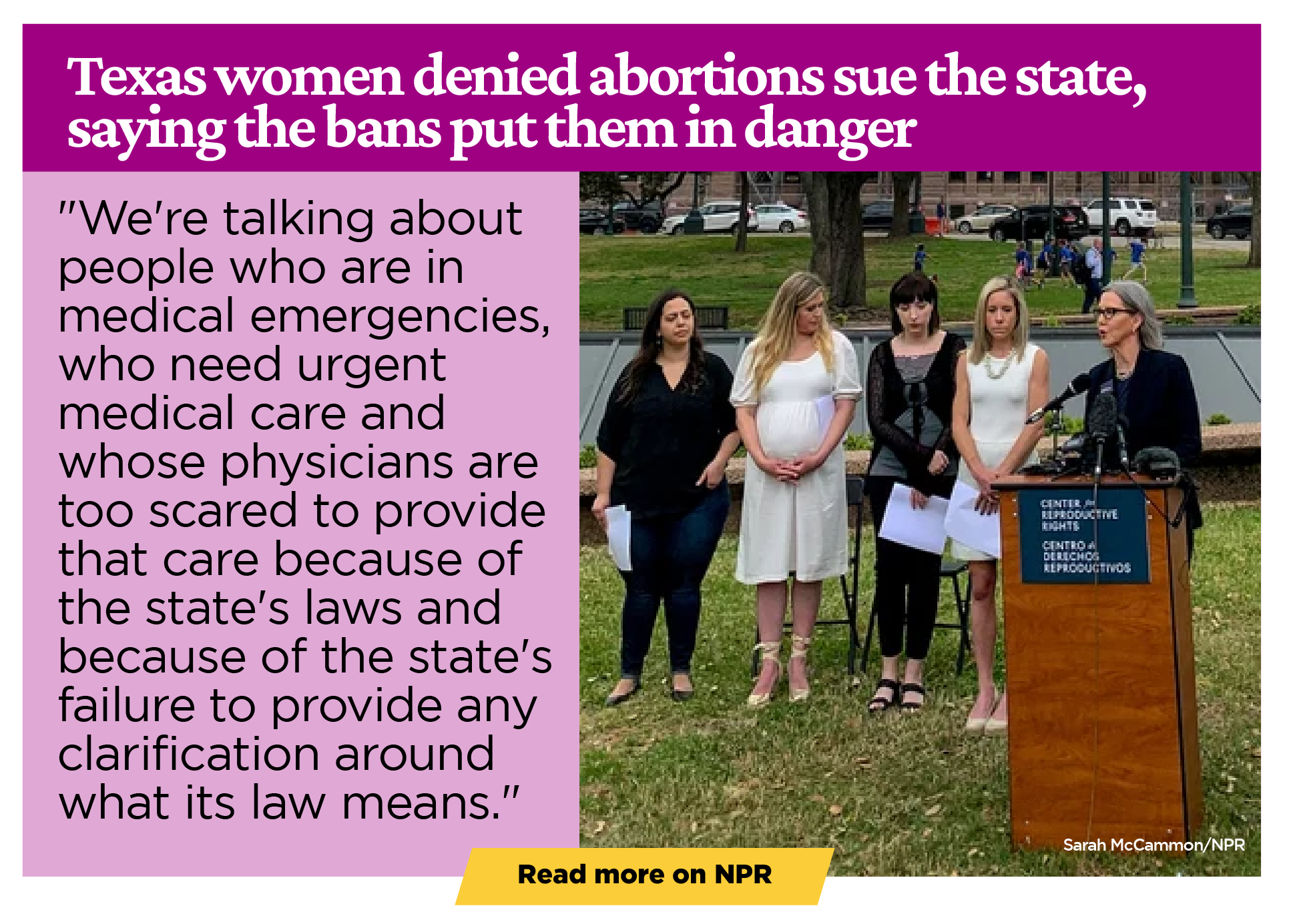 Texas women denied abortions sue the state, saying the bans put them in danger 