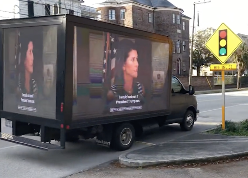 South Carolina Dems highlight Nikki Haley's praise for Trump with launch day mobile billboard in Charleston, SC.